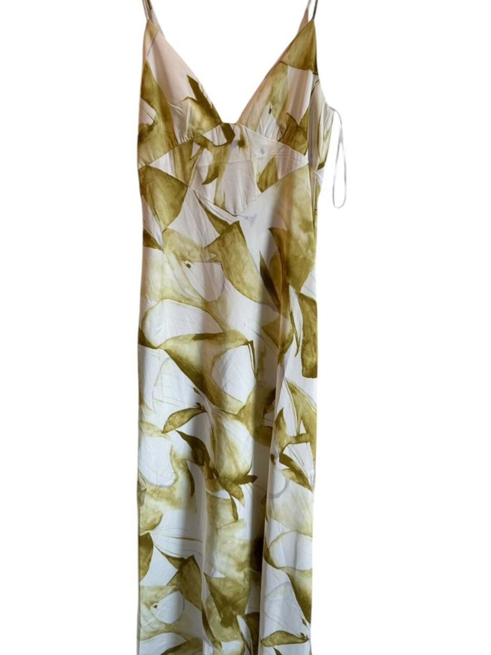 Bardot Green Floral Printed V-Neck Maxi Slip Dress, Size Large